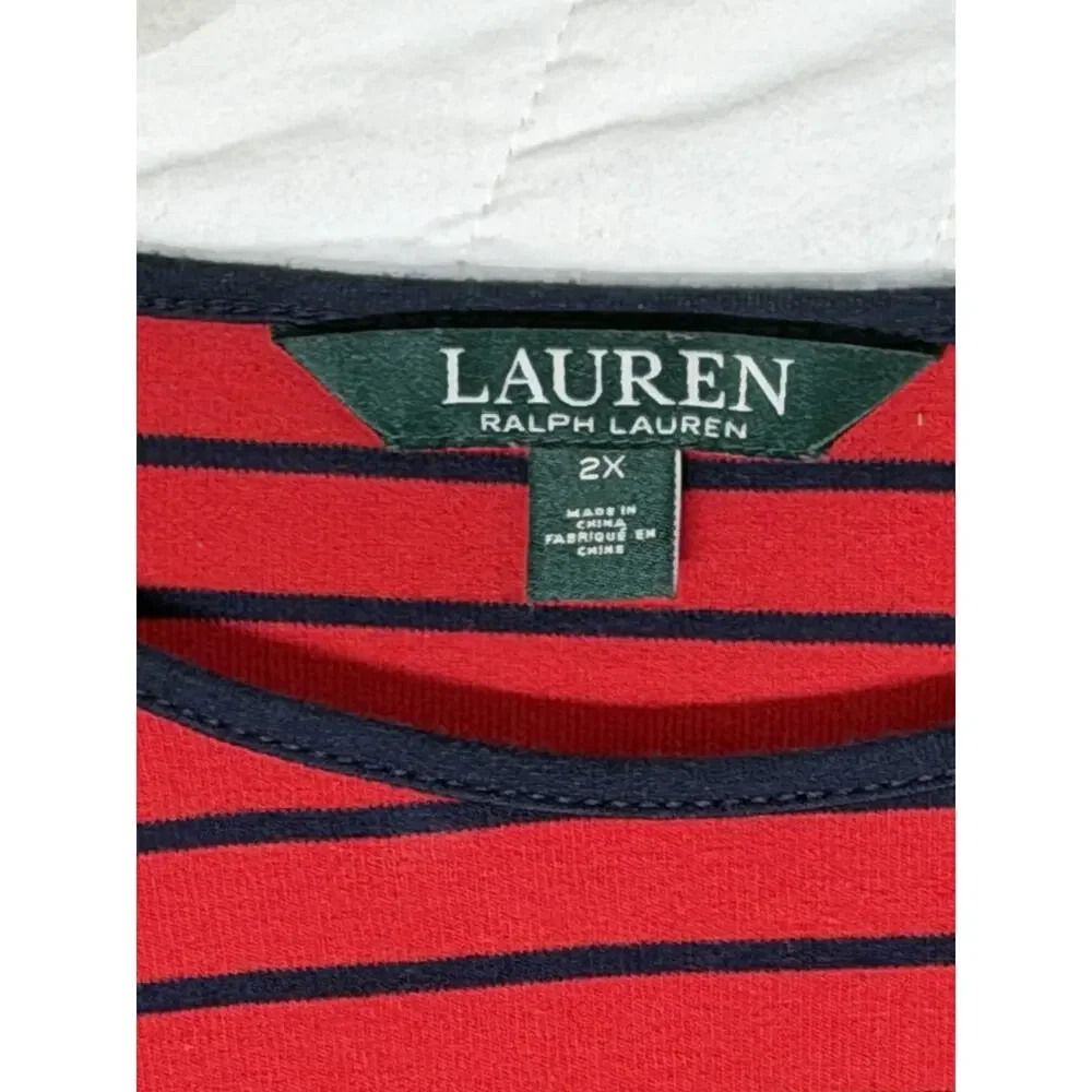 Lauren Ralph Lauren Women's Red blue Striped top blouse nautical Size 2X - Picture 2 of 6
